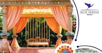 Outdoor wedding setup with lakeside view at Blue Serene Resorts in Thrissur